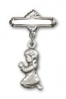 Baby Pin with Praying Girl Charm and Polished Engravable Badge Pin