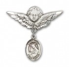 Pin Badge with St. Rose of Lima Charm and Angel with Larger Wings Badge Pin