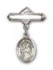 Pin Badge with St. Matthew the Apostle Charm and Polished Engravable Badge Pin