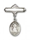 Pin Badge with St. Bridget of Sweden Charm and Polished Engravable Badge Pin