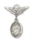 Pin Badge with Immaculate Heart of Mary Charm and Angel with Smaller Wings Badge Pin