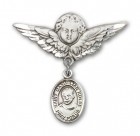 Pin Badge with St. Maximilian Kolbe Charm and Angel with Larger Wings Badge Pin
