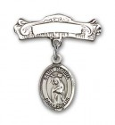 Pin Badge with St. Regina Charm and Arched Polished Engravable Badge Pin