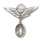 Pin Badge with St. Joseph the Worker Charm and Angel with Larger Wings Badge Pin