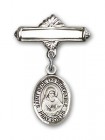 Pin Badge with St. Bede the Venerable Charm and Polished Engravable Badge Pin