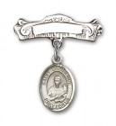 Pin Badge with St. Lawrence Charm and Arched Polished Engravable Badge Pin