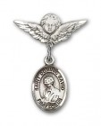 Pin Badge with St. Dominic Savio Charm and Angel with Smaller Wings Badge Pin