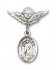 Pin Badge with St. Stephen the Martyr Charm and Angel with Smaller Wings Badge Pin
