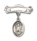 Pin Badge with St. Austin Charm and Arched Polished Engravable Badge Pin