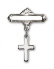 Baby Pin with Cross Charm and Polished Engravable Badge Pin