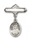 Pin Badge with St. Maria Faustina Charm and Polished Engravable Badge Pin