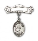 Pin Badge with St. Tarcisius Charm and Arched Polished Engravable Badge Pin
