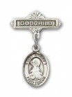 Pin Badge with St. Bridget of Sweden Charm and Godchild Badge Pin