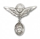 Pin Badge with St. John Vianney Charm and Angel with Larger Wings Badge Pin