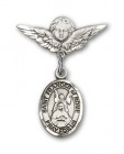 Pin Badge with St. Frances of Rome Charm and Angel with Smaller Wings Badge Pin
