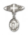 Pin Badge with St. Aidan of Lindesfarne Charm and Badge Pin with Cross