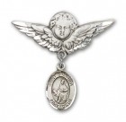 Pin Badge with St. Dymphna Charm and Angel with Larger Wings Badge Pin