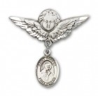 Pin Badge with St. Robert Bellarmine Charm and Angel with Larger Wings Badge Pin