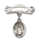 Pin Badge with St. Thomas A Becket Charm and Arched Polished Engravable Badge Pin
