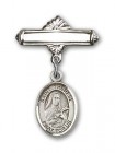 Pin Badge with St. Therese of Lisieux Charm and Polished Engravable Badge Pin