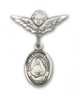 Pin Badge with St. Frances Cabrini Charm and Angel with Smaller Wings Badge Pin
