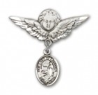 Pin Badge with Our Lady of Lourdes Charm and Angel with Larger Wings Badge Pin