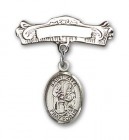 Pin Badge with St. Zita Charm and Arched Polished Engravable Badge Pin