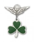 Pin Badge with Shamrock Charm and Angel with Smaller Wings Badge Pin