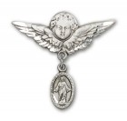 Pin Badge with Scapular Charm and Angel with Larger Wings Badge Pin