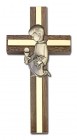 First Communion Boy Wall Cross in Walnut and Metal Inlay 4 inch