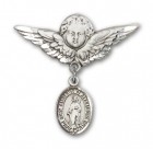 Pin Badge with St. Catherine of Alexandria Charm and Angel with Larger Wings Badge Pin