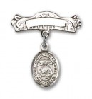 Pin Badge with St. Catherine Laboure Charm and Arched Polished Engravable Badge Pin