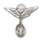 Pin Badge with Our Lady of Lebanon Charm and Angel with Larger Wings Badge Pin