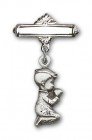 Baby Pin with Praying Boy Charm and Polished Engravable Badge Pin