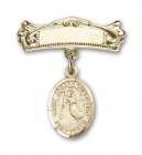 Pin Badge with St. Joseph of Cupertino Charm and Arched Polished Engravable Badge Pin