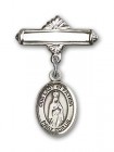 Pin Badge with Our Lady of Fatima Charm and Polished Engravable Badge Pin