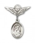 Pin Badge with St. Isidore of Seville Charm and Angel with Smaller Wings Badge Pin