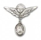 Pin Badge with St. Frances Cabrini Charm and Angel with Larger Wings Badge Pin