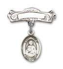 Pin Badge with St. Philip the Apostle Charm and Arched Polished Engravable Badge Pin