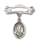 Pin Badge with St. Catherine of Bologna Charm and Arched Polished Engravable Badge Pin
