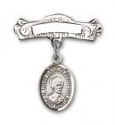 Pin Badge with St. Louis Marie de Montfort Charm and Arched Polished Engravable Badge Pin