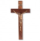 Gold-Tone Corpus with Bowed Head Walnut Wall Crucifix - 12 inch