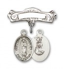 Pin Badge with Our Lady of Guadalupe Charm and Arched Polished Engravable Badge Pin