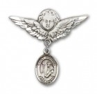 Pin Badge with St. Dominic de Guzman Charm and Angel with Larger Wings Badge Pin