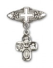 Pin Badge with 4-Way Charm and Badge Pin with Cross