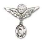 Pin Badge with St. Aidan of Lindesfarne Charm and Angel with Larger Wings Badge Pin