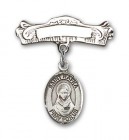 Pin Badge with St. Rafka Charm and Arched Polished Engravable Badge Pin