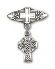 Pin Badge with Celtic Cross Charm and Badge Pin with Cross