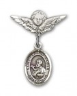 Pin Badge with St. Francis Xavier Charm and Angel with Smaller Wings Badge Pin