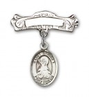 Pin Badge with St. Bridget of Sweden Charm and Arched Polished Engravable Badge Pin